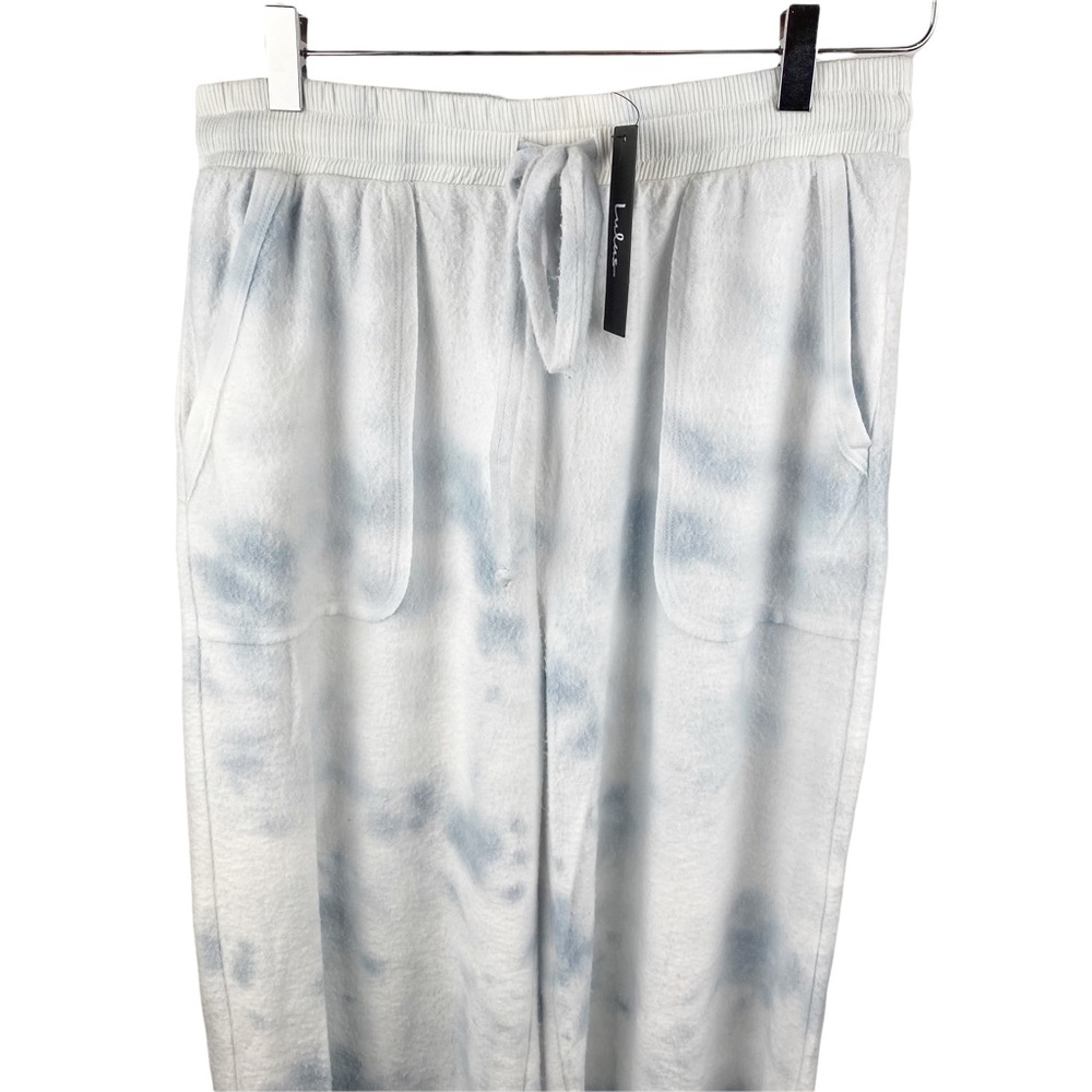 Lulu’s Choosing Chill Blue Tie Dye Fuzzy Fleece Knit Drawstring Wide Leg Pants M - Picture 3 of 11